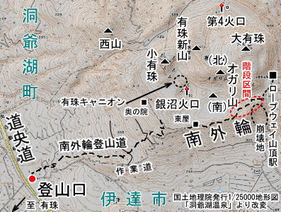 有珠山南外輪登山道の地図