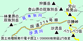 二つの双珠別岳の位置の地図