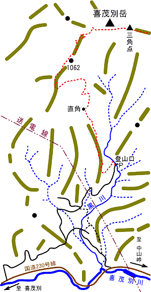 喜茂別岳　裏の沢コースの地図
