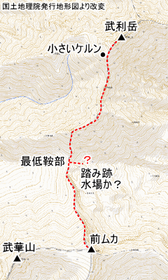 武利山と武華山の縦走路の地図