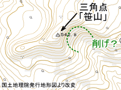 三角点「笹山」付近の地図