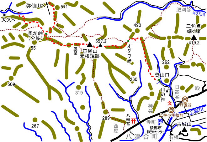 弥仙山日置谷コースの地図
