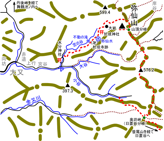 弥仙山回遊コースの地図